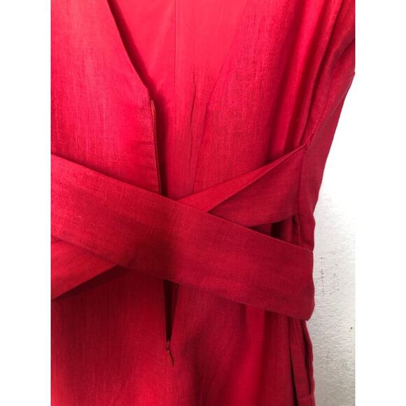 LPA Revolve Jumpsuit Large Red Linen Blend V-Neck Wide Leg Belted Boho Casual - Picture 12 of 15